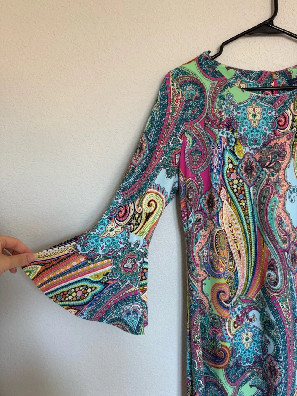 Tommy Hilfiger Paisley Shift Dress Bell Sleeve Groovy GoGo Funky Colorful Size 8